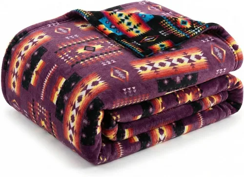 Miniatura 19 de Manta de forro polar Sacred Thread estilo azteca, reversible, manta nativa americana, manta para arreglar estilo occidental, nativa americana