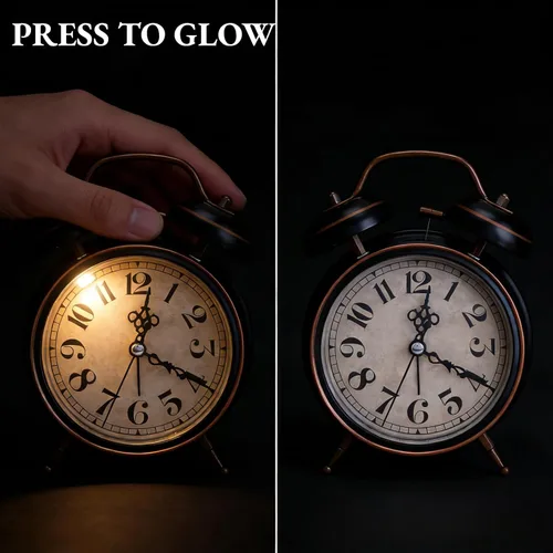 Miniatura 4 de AUNMAS Reloj despertador vintage, alarma de campana doble con esfera luminosa brillante, gestión de tiempo de noche retro para adultos con sueño