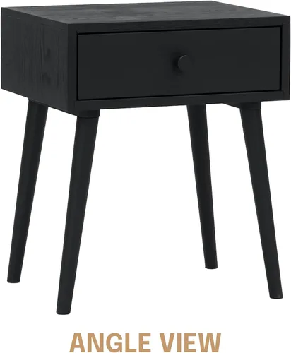 Miniatura 4 de NTC Mesita de noche Lux de roble macizo con cajón, mesa auxiliar moderna de mediados de siglo, muebles de noche, mesa auxiliar, fácil montaje, negro