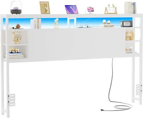 Miniatura 14 de Unikito Cabecera individual con almacenamiento, cabeceros con toma de corriente y luces LED inteligentes, cabecera resistente para cama