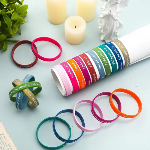 Miniatura 63 de Estune 120 pulseras de versículos de la Biblia, con cita motivacional, pulseras de goma, pulseras de silicona religiosas, pulseras de silicona