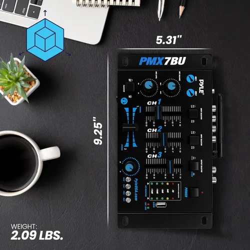 Miniatura 3 de Mezclador de audio DJ inalámbrico Pyle - Mezclador de sonido con controlador DJ compatible con Bluetooth de 3 canales, Mic-Talkover, lector USB