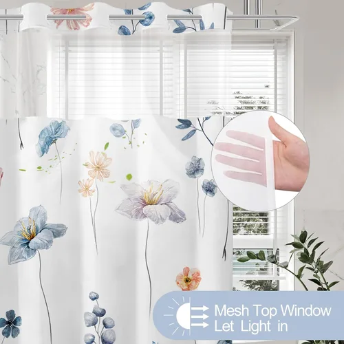 Miniatura 4 de Juego de cortina de ducha sin gancho y forro, cortinas de ducha florales azules de acuarela para baño, juegos de cortinas de baño de hotel moderno