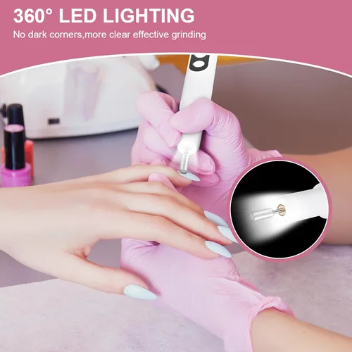 Miniatura 3 de Kit profesional de manicura y pedicura, taladro eléctrico de uñas con luz LED de 360° y pantalla LCD, lima de uñas eléctrica, herramientas
