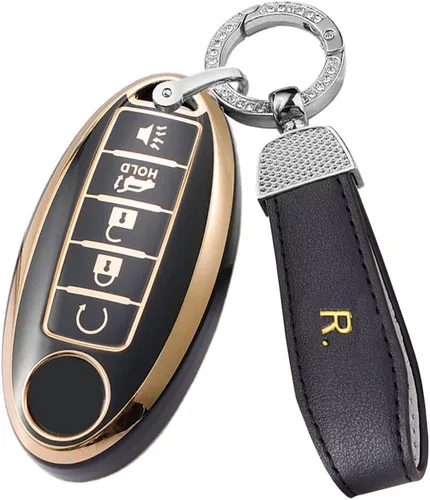 Miniatura 7 de ontto Protector de llavero de automóvil de 5 botones con llavero de TPU suave, borde dorado, guante para llaves Infiniti JX35 Q50 Q60 QX56 QX60 QX80