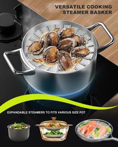 Miniatura 9 de Cesta vaporera de verduras de 2 capas para olla, canasta de vapor de acero inoxidable de alta calidad, canasta separable de acero inoxidable
