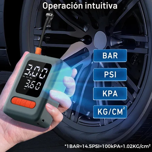 Miniatura 7 de ApexNexus Inflador de Neumáticos Compresor de Aire Portátil y Arrancador de Coche, Bomba de Aire Inalámbrica con Luz LED y Manómetro de Presión