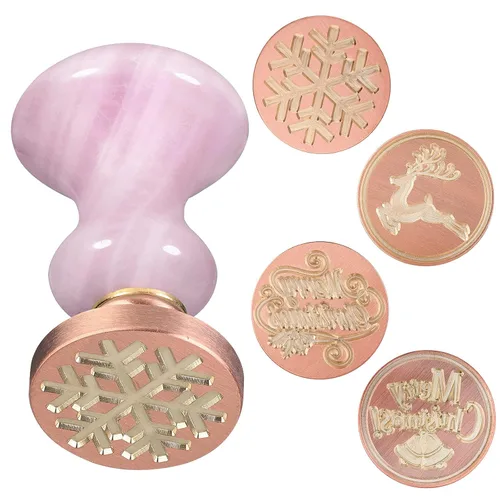 Miniatura 11 de rockcloud Juego de sellos de cera, 4 sellos de cera de sellado de cobre con 1 mango de sello de obsidiana negra para tarjetas, sobres, decoración