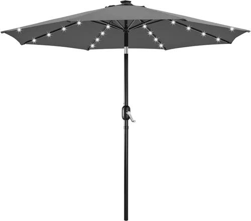 Miniatura 15 de Yaheetech - Paraguas de 9 pies con energía solar para patio - Paraguas de mesa de mercado con protección UV, 32 luces LED y botón de inclinación