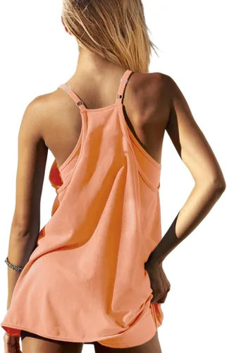 Miniatura 2 de Enterizo de entrenamiento para mujer con pantalones cortos debajo, sin mangas, tirantes delgados, trajes atléticos, trajes casuales de vacaciones