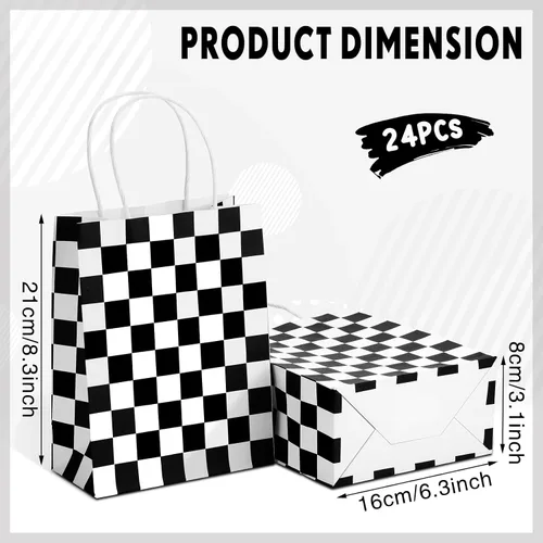 Miniatura 2 de Gersoniel 24 bolsas a cuadros para golosinas de carreras, color blanco y negro, bolsas a cuadros con temática de racecar, contenedores de dulces