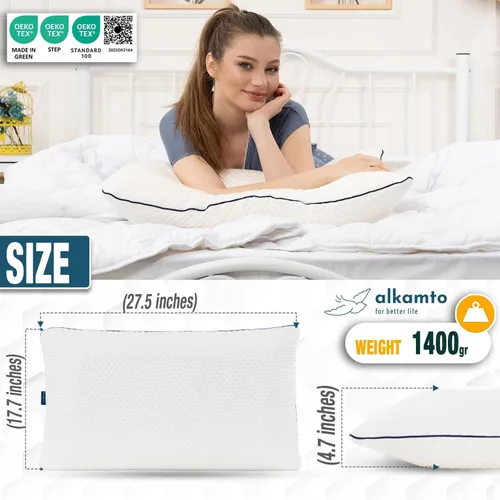 Miniatura 4 de alkamto Almohada de espuma viscoelástica de 27.5 x 18 pulgadas, almohada ergonómica de apoyo para el cuello, certificada Oeko-Tex, funda