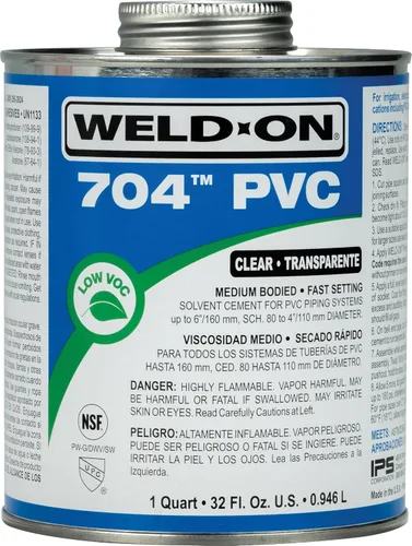 Weld-On 12123 704 Cemento solvente de alta resistencia de grado industrial de PVC+ de cuerpo medio, de ajuste rápido y bajo contenido de compuestos