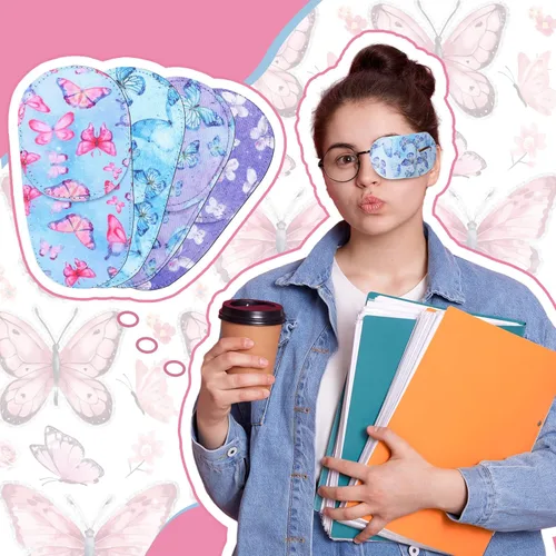 Miniatura 5 de Newcotte 12 piezas de parche para ojos para niños, reutilizable, ajustable, para niñas y niños, para gafas, para ojo izquierdo o derecho, patrones