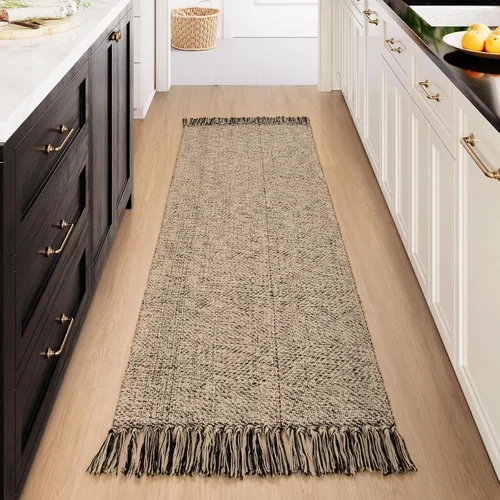 Miniatura 28 de Collive - Tapete de pasillo de cocina, 2 x 4.3 pies, tejido a mano, reversible, lavable, de algodón, color blanco/beige, para baño, pasillo