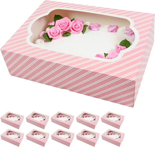 Miniatura 9 de Global Sugar Art Caja para pastel de 10 hojas con ventana, resistente, autoemergente (14 x 10 x 4 pulgadas, rayas blancas y negras)
