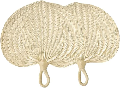 Miniatura 11 de TJCGCKK - Ventilador de paja tejida hecha a mano para verano, ventilador de mano de ratán, rafia, caña de caña, ventilador de paleta manual natural