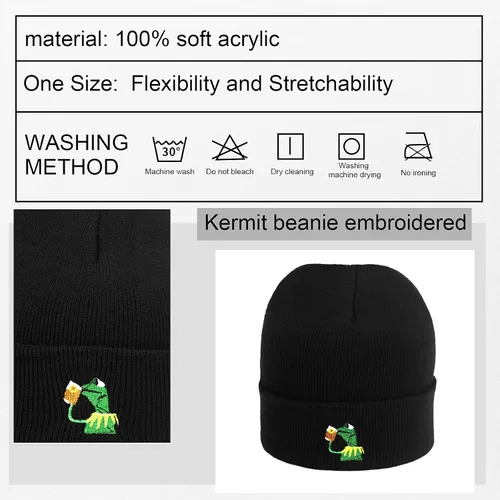 Miniatura 5 de Winter Kermit The Frog Beber - Gorro de punto grueso de gran tamaño unisex con puños