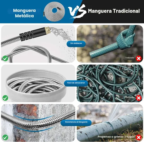 Miniatura 5 de Manguera de jardín de 50 pies, manguera de agua con boquilla de 10 funciones, manguera de jardín de metal con conectores a prueba de fugas, sin