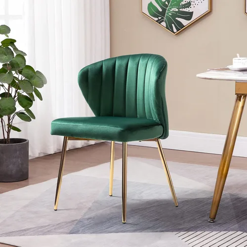 HULALA HOME Silla de comedor de terciopelo, bonita silla de acento sin brazos, silla de sala de estar con patas doradas, silla lateral tapizada