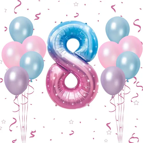 Miniatura 9 de Globos azules del número 18 de 40 pulgadas, globos de cumpleaños de 18 años, globos de látex azul claro y azul oscuro con impresión plateada