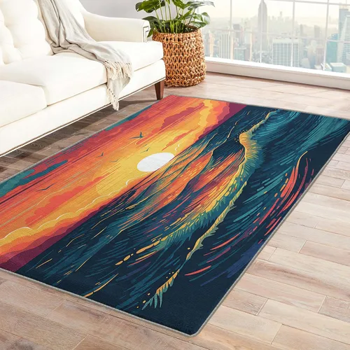 Miniatura 7 de Alfombra japonesa ondulada y decoración del hogar, alfombra de 4 x 5 pies, alfombras azules con ondas oceánicas para sala de estar, dormitorio, Onda