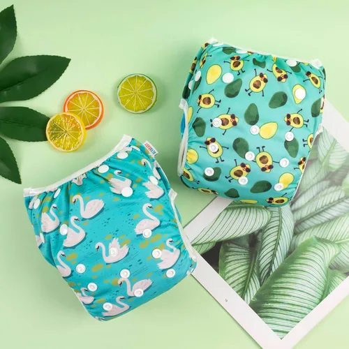 Miniatura 154 de Alva, Pañales de bebé para nadar, paquete de 2 unidades, talle único, reutilizable, lavable y ajustable de 0 a 36 meses. Tamaño de 10 a 40 lbs