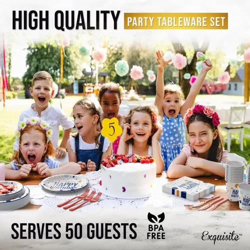 Miniatura 6 de Exquisite 350 Piezas Platos de Plástico de Cumpleaños Azules Para Fiestas, Juego de Platos Desechables de Cumpleaños Azules, 50 de Cada Juego
