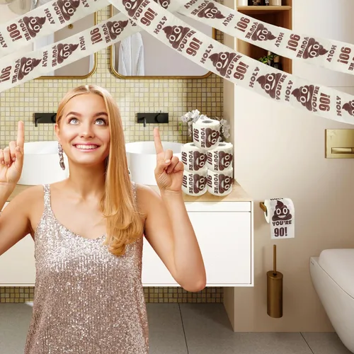 Miniatura 7 de Decoraciones de cumpleaños 90 para hombres y mujeres, ideas de regalos de 90 años para él y ella, rollo de papel higiénico de broma divertida, 90