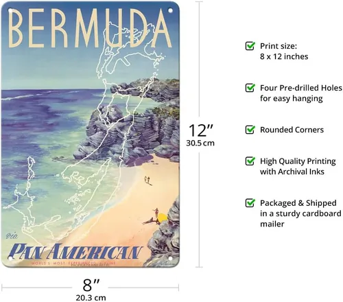 Miniatura 2 de Pacifica Island Art Bermuda - via Pan American World Airways - Póster vintage de viaje de aerolínea por Loweree c.1953 - Cartel de metal vintage