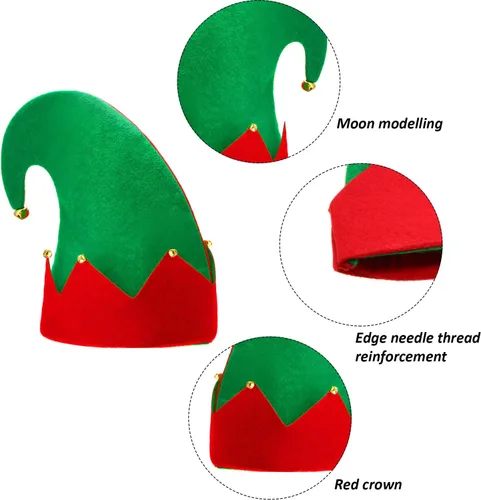 Miniatura 2 de SATINIOR 6 Piezas Sombreros de Fieltro de Elfo de Navidad Xmas Sombreros de Elfo de Santa Rojo y Verde con Campanas para Niños Adultos Regalos