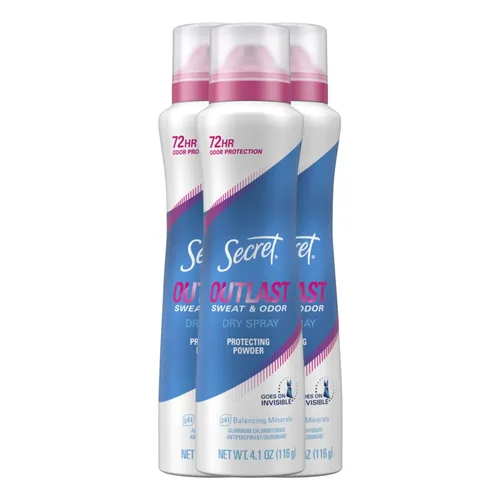 Secret Outlast - Desodorante antitranspirante en aerosol seco para mujeres, protección contra el sudor y el olor de 72 horas, minerales de