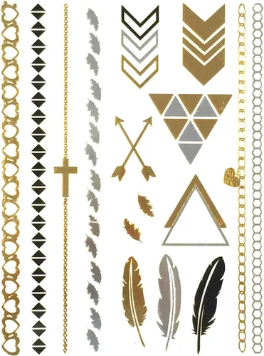 Miniatura 21 de Wrapables Tatuajes temporales inspirados en celebridades en oro metálico, plata y negro, grandes, alas de ángel_1