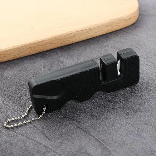 Miniatura 4 de 1 afilador de cuchillos de bolsillo negro, herramienta de afilado de llavero de mano para acampar al aire libre, accesorios de cuchillos de cocina