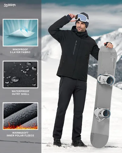 Miniatura 2 de 33,000ft Pantalones de esquí de invierno para hombre, con forro polar, cálidos, impermeables, aislados para snowboard, trabajo al aire libre