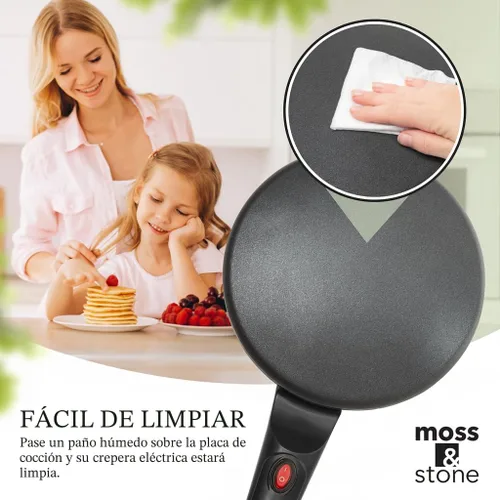 Miniatura 4 de Moss & Stone Máquina Eléctrica para Crepas – Sartén Portátil para Crepas de 8" Antiadherente con Plato de Inmersión, Apagado Automático, Interruptor