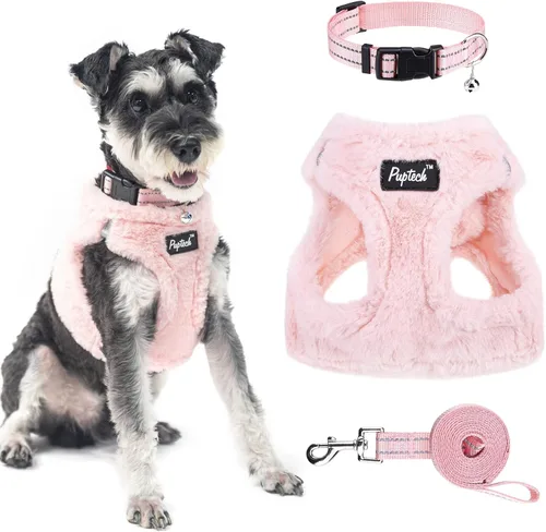 Miniatura 37 de PUPTECK - Arnés, collar y correa ajustables, sin tirones, para perros pequeños y medianos, cachorros y gatos, pechera reflectante acolchada de malla