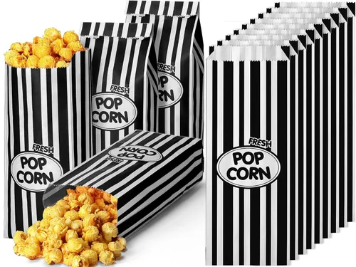 Sherr 1000 bolsas de palomitas de maíz de 2 onzas a granel negras retro a rayas desechables para noches de cine, Navidad, circo, carnaval, fiesta,