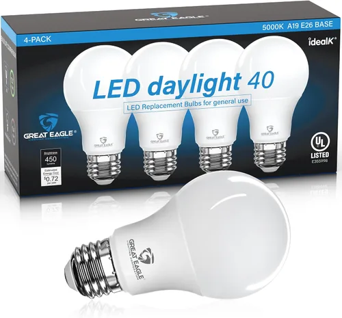 Miniatura 9 de Great Eagle - Bombillas LED A19 equivalentes a 40 W, certificación UL, bombillas blancas frías de 4000 K de 40 W, no regulables, 6 W, reemplazo