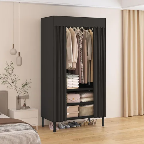 Miniatura 2 de Armario portátil para colgar ropa, perchero con funda, armario portátil con 1 varillas para colgar, 2 estantes de almacenamiento, 27.5 pulgadas
