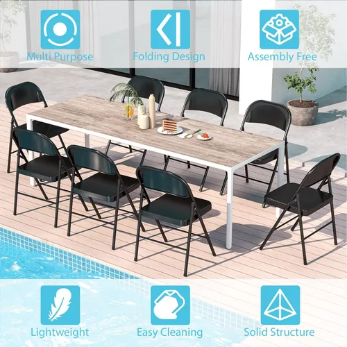 Miniatura 5 de Sillas plegables de metal con marco de acero con doble bisagra para oficina, cocina, comedor, boda, patio y jardín, sin montaje, juego de 4