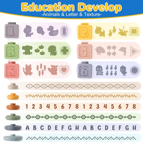 Miniatura 7 de Juguetes para bebés de 6 en 1 de 6 a 12 meses, juguetes Montessori para bebés de 6-12-18 meses, anillos de apilado de bloques de juguetes