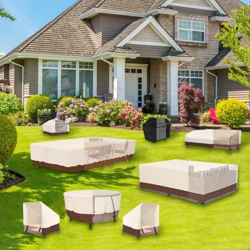 Miniatura 7 de Tuyeho Funda redonda para muebles de patio, tela Oxford duradera para mesa redonda al aire libre, impermeable, resistente a los rayos UV y a