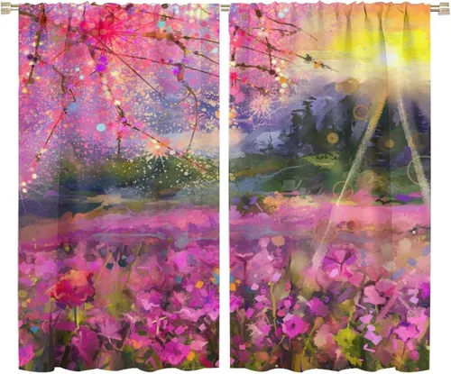 Miniatura 39 de Cortinas opacas con diseño floral de galaxia azul abstracta para dormitorio, cortinas de ventana de teñido anudado con diseño de flor de cerezo