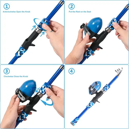 Miniatura 6 de LEOFISHING Juego de 2 Cañas de Pescar Portátiles para Niños Paquete de 2 Cañas de Pescar Telescópicas para Niños y Niñas Combos de Caña de Pescar