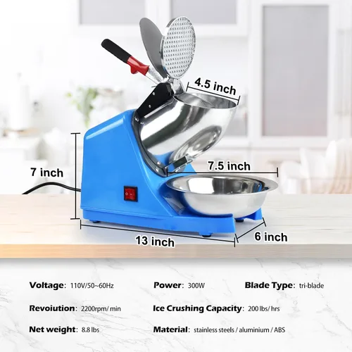 Miniatura 6 de Máquina eléctrica de hielo afeitado, con picahielo y cuchara, 3 cuchillas de máquina eléctrica de cono de nieve (300 W, 2200 r/min), máquina