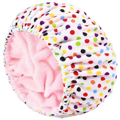 Miniatura 13 de Gorro de ducha para mujer, gorro de baño negro, reversible, grande, impermeable, ajustable, forro de rizo y banda elástica, dobladillo elástico