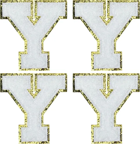 Miniatura 26 de Jongdari Letras termo-adhesivas de felpilla para ropa, parches de letras del alfabeto con brillantina para coser, con adhesivo planchado, 4 Blanco