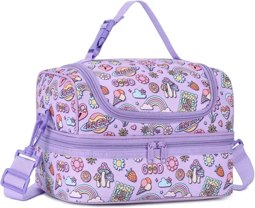 Miniatura 17 de VASCHY - Lonchera para niños, bolsas de almuerzo aisladas de dos compartimentos para niños y niñas con correa para el hombro para la escuela