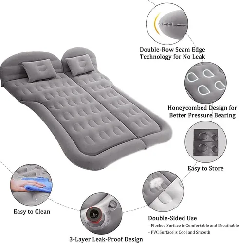 Miniatura 4 de Onirii - Colchón de aire inflable para SUV, colchón de aire para coche con acolchado grueso, cama de aire para camping y viajes con 2 almohadas